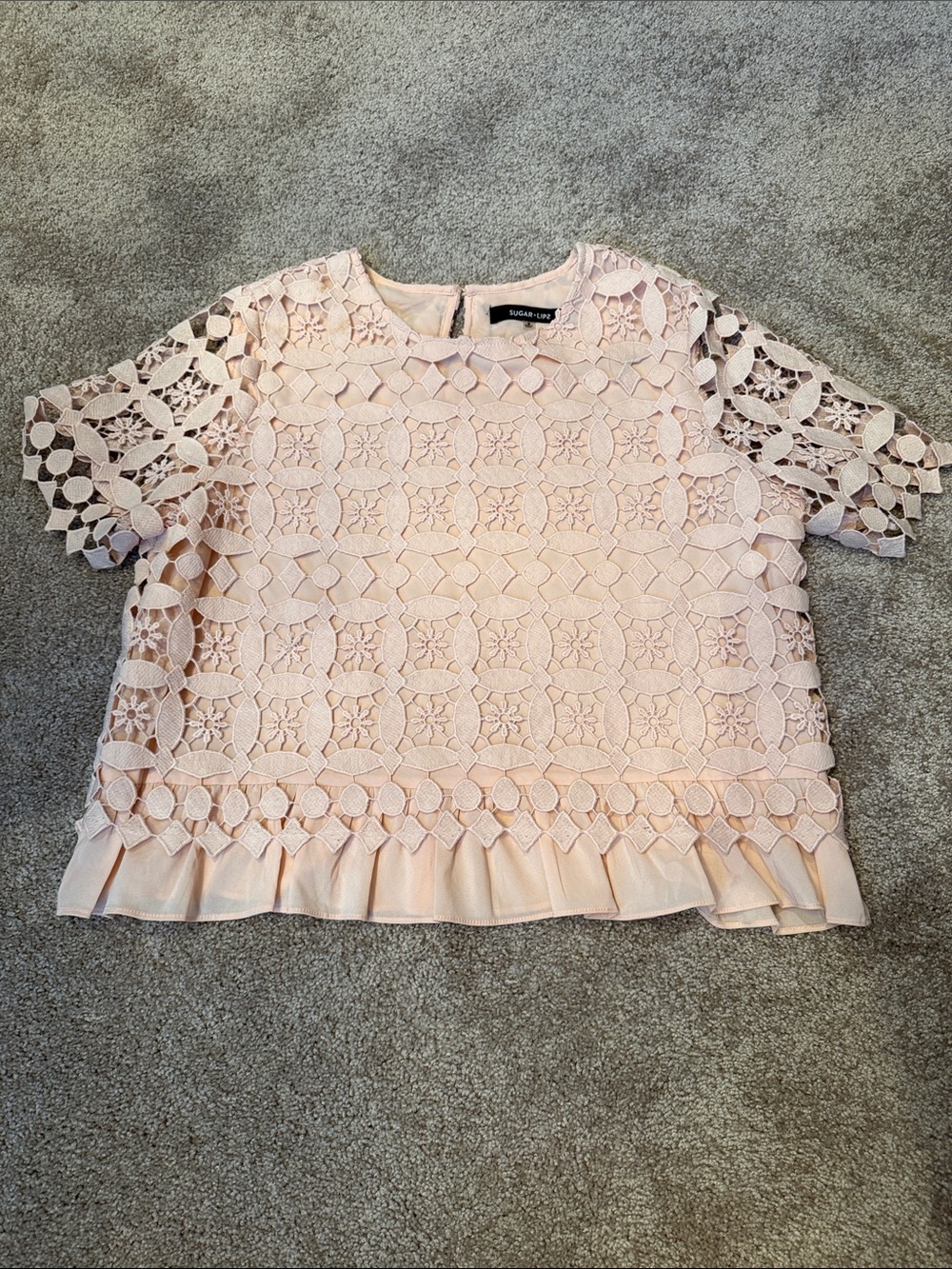 Sugarlips Pale Blush Lace Short Sleeve Top